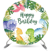 Aperturee - Forest Colorful Dinosaurs Round Birthday Backdrop